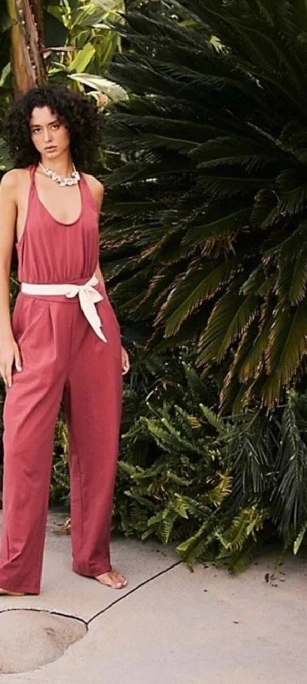 Free People Beach Burnt Henna Cotton Angel Open Back Wide Leg Jumpsuit XS New